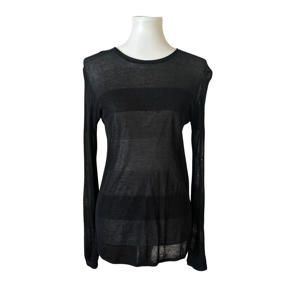 Alexander Wang T Sheer Black Knit Top – Relaxed Fit Long Sleeve, XS